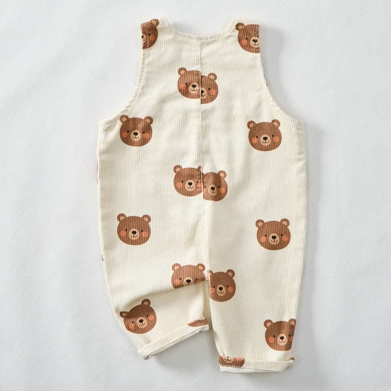 Salopette per neonati e bambini in velluto a coste beige con orsetti e tasche - image 2