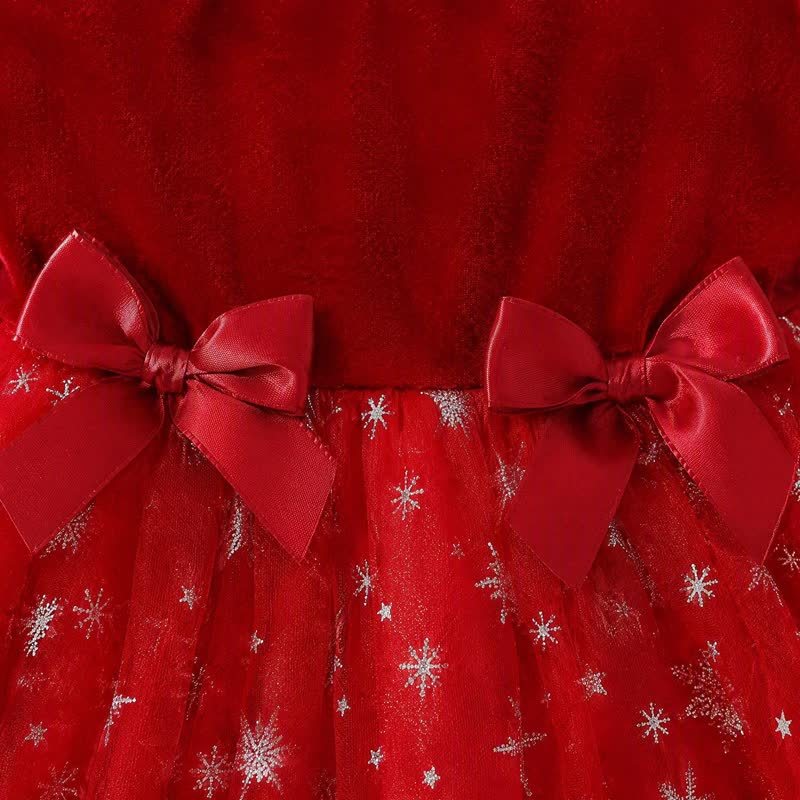 Vestitino natalizio in velluto con fiocchi di neve e cappellino per bambina. - image 7
