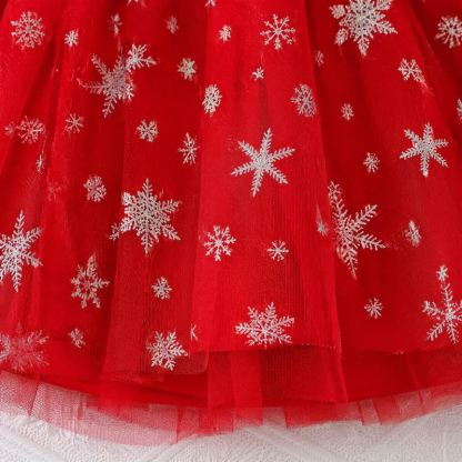 Vestitino natalizio in velluto con fiocchi di neve e cappellino per bambina. - image 8