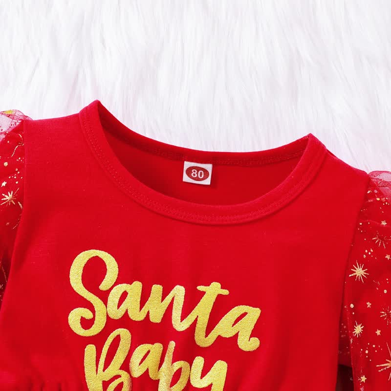 SANTA BABY - Abito da bambina in tulle rosso con stelle e fascia per capelli - image 4