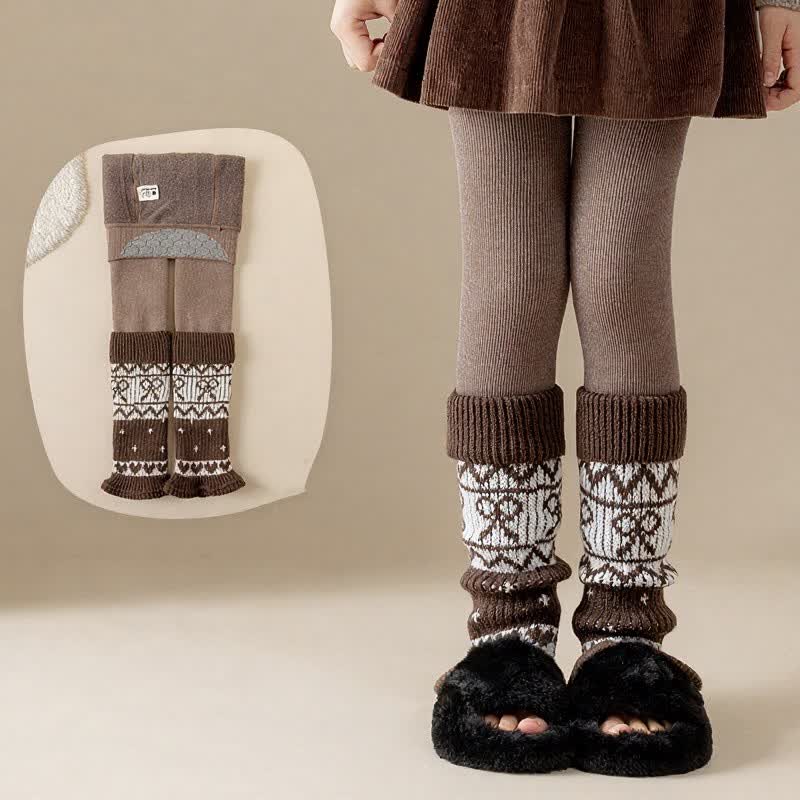 Leggings da bambina con fiocco e fodera in pile - Marrone - 6-8T - image 6