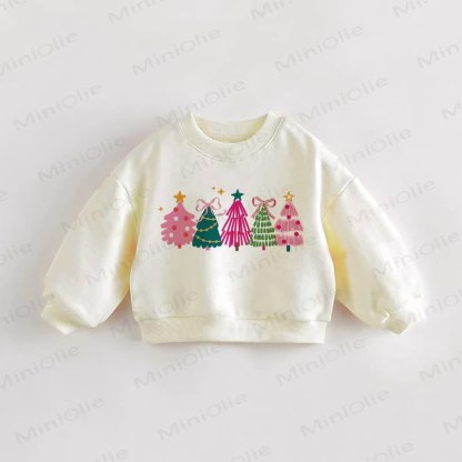 Felpa color crema con alberi di Natale per neonati e bambini piccoli - Crema - 3-5T - image 1