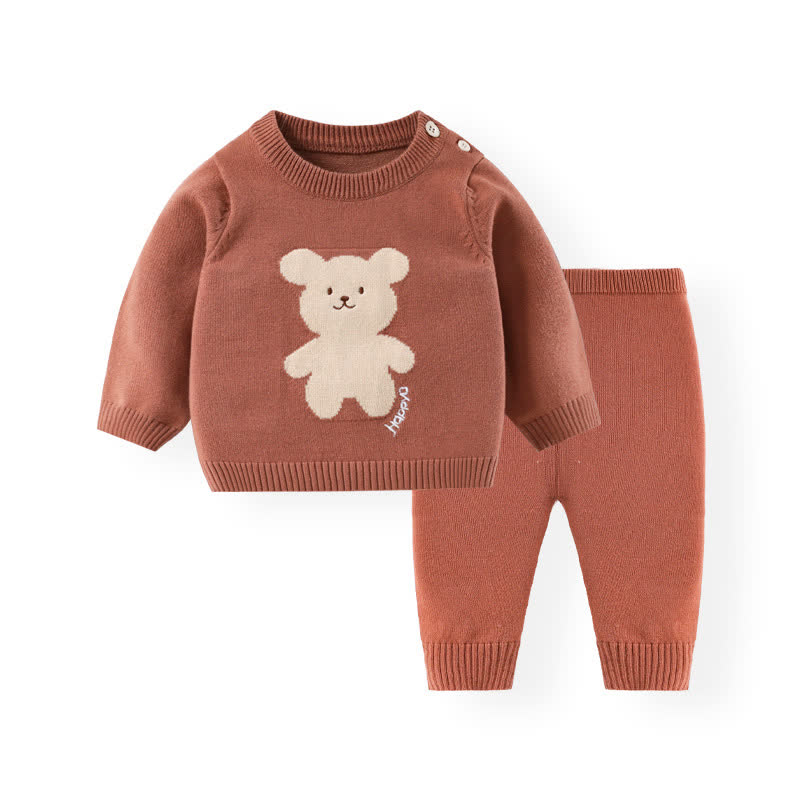 Completo da neonato composto da maglione e pantaloni in maglia a forma di orsetto. - Marrone - 12-24 mesi - image 4
