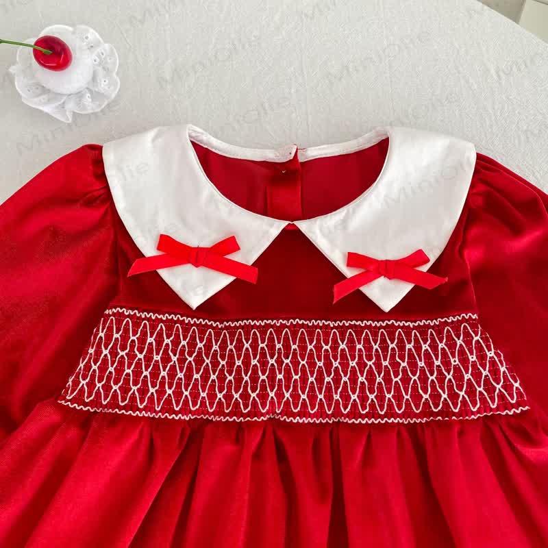 Vestito natalizio rosso con fiocco per bambina - image 5