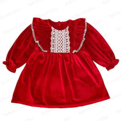 Vestito natalizio da bambina in velluto rosso e pizzo - image 5