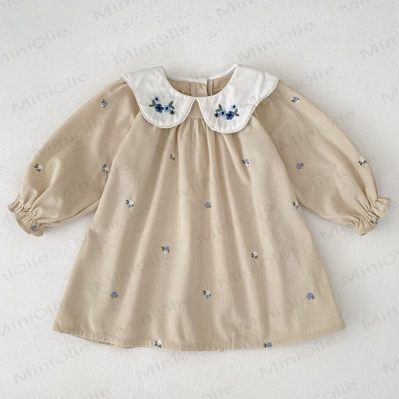 Vestito a fiori in velluto a coste per bambina - Beige - 8-9T - image 6