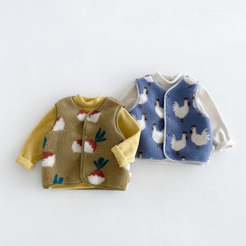 Gilet o maglia a maniche lunghe in sherpa con stampa animalier per neonati e bambini piccoli - image 1