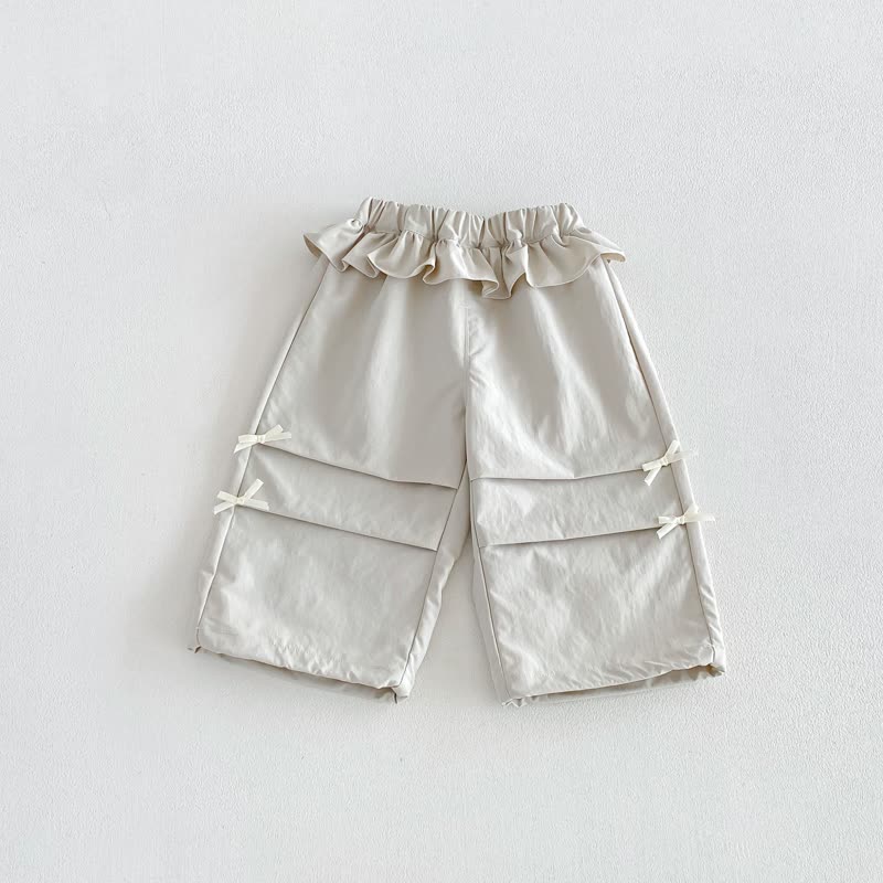Pantaloni morbidi con fiocco e volant per bambina - Beige - 6-7T - image 2