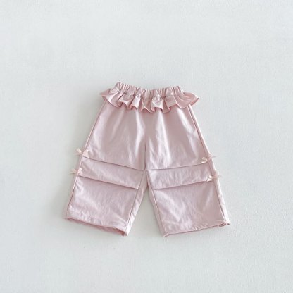 Pantaloni morbidi con fiocco e volant per bambina - Rosa - 6-7T - image 3