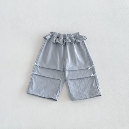 Pantaloni morbidi con fiocco e volant per bambina - Blu - 6-7T - image 4