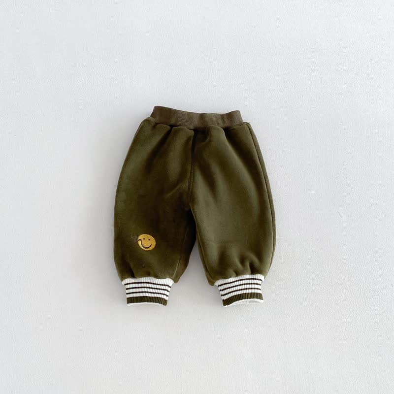 Pantaloni per neonati e bambini piccoli con elastico in vita e toppa a faccina sorridente. - Verde - 4-5T - image 3