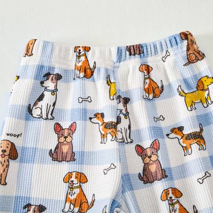 WOOF! Set di 2 pezzi con stampa di cagnolino, motivo a quadri blu e waffle. - image 3