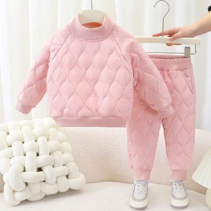 Completo due pezzi per bambino composto da felpa trapuntata calda e pantaloni della tuta. - Rosa - 8-9T - image 4