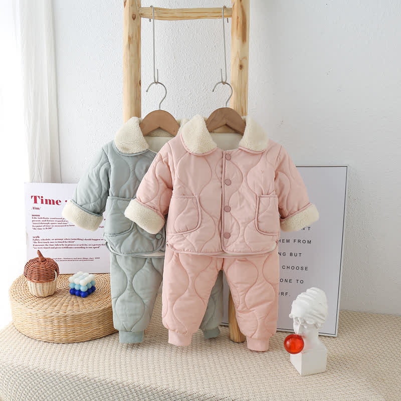 Completo due pezzi per neonati e bambini piccoli con caldo colletto in sherpa trapuntato. - image 1