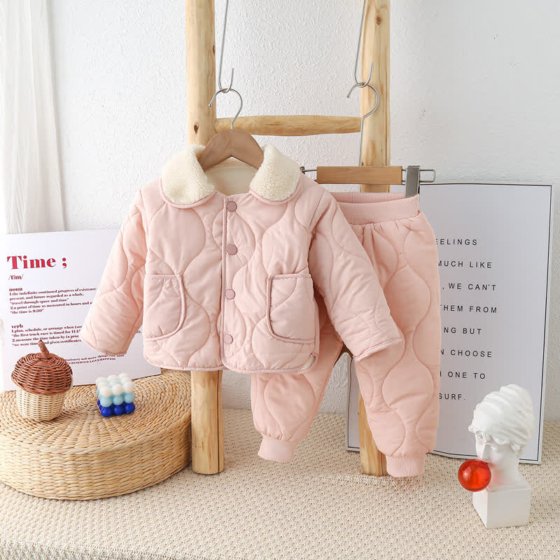 Completo due pezzi per neonati e bambini piccoli con caldo colletto in sherpa trapuntato. - Rosa - 3-4 anni - image 2