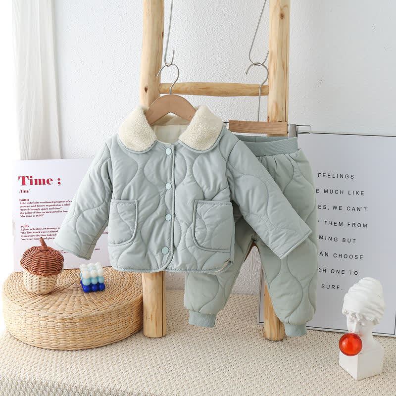 Completo due pezzi per neonati e bambini piccoli con caldo colletto in sherpa trapuntato. - Verde - 3-4 anni - image 3