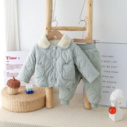 Completo due pezzi per neonati e bambini piccoli con caldo colletto in sherpa trapuntato. - Verde - 3-4 anni - image 3