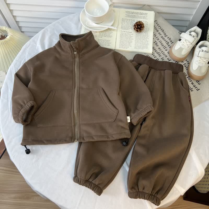 Completo due pezzi per neonato/a: giacca e pantaloni sportivi casual con cerniera. - Marrone - 4-5 anni - image 3