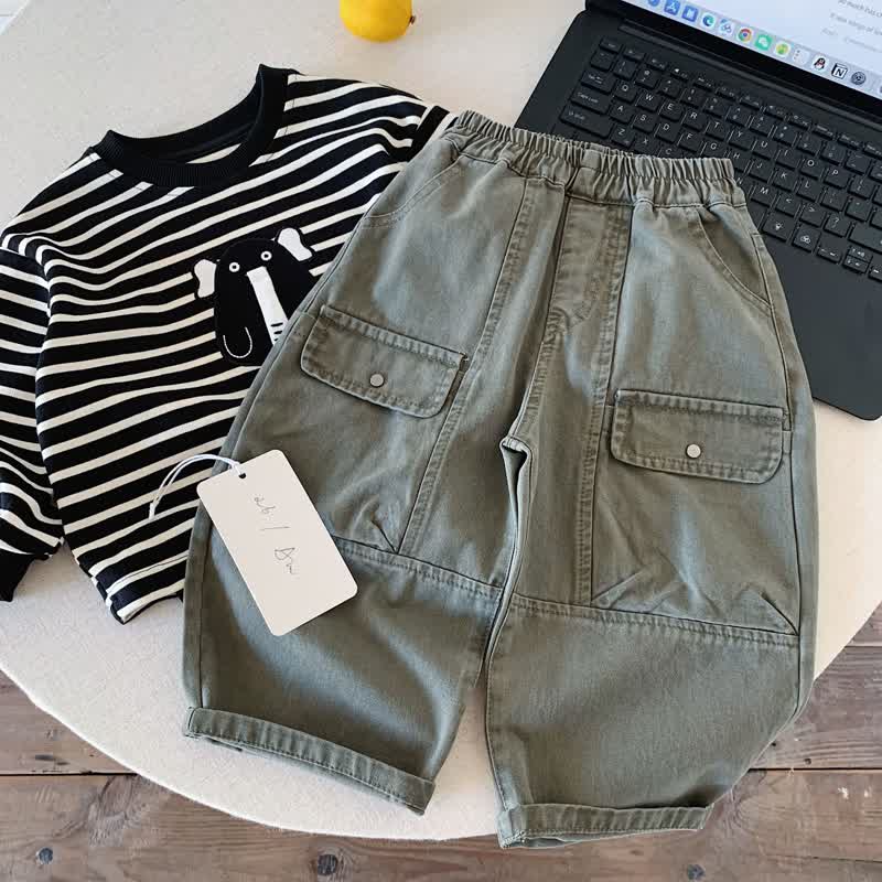 Pantaloni cargo da bambino a tinta unita - Verde - 8-9T - image 2