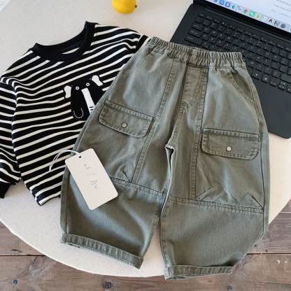 Pantaloni cargo da bambino a tinta unita - Verde - 8-9T - image 2