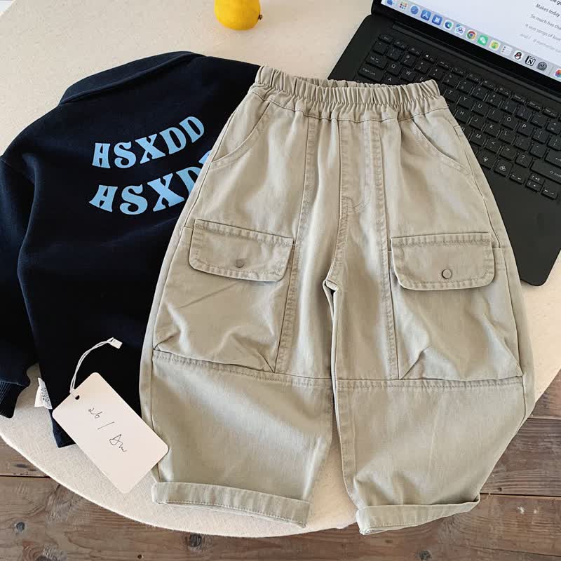 Pantaloni cargo da bambino a tinta unita - Grigio - 8-9T - image 3