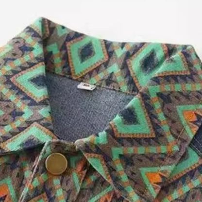 Completo da bambino in denim con patchwork geometrico, composto da due pezzi. - image 4