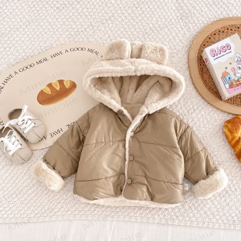 Giacca imbottita in pile con orecchie per neonati e bambini piccoli - Beige - 4-5T - image 2