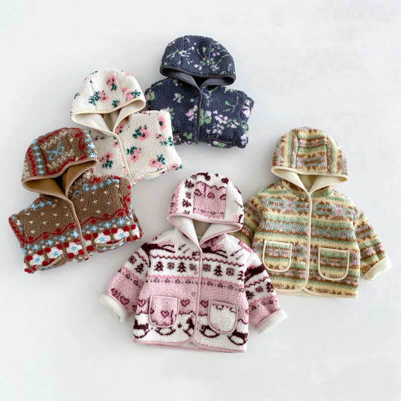Giacca con cappuccio in pile a fantasia floreale per bambina. - image 8