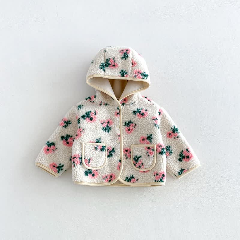 Giacca con cappuccio in pile a fantasia floreale per bambina. - Beige - 6-7T - image 5