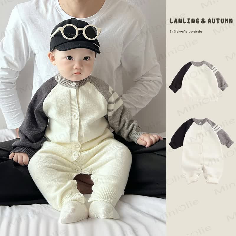 Tutina a maniche lunghe color block per neonato - Bianco - 2-3T - image 1