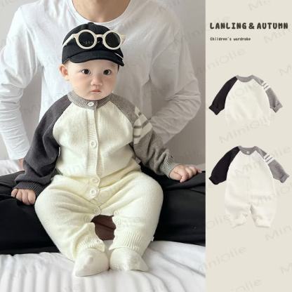 Tutina a maniche lunghe color block per neonato - Bianco - 2-3T - image 1