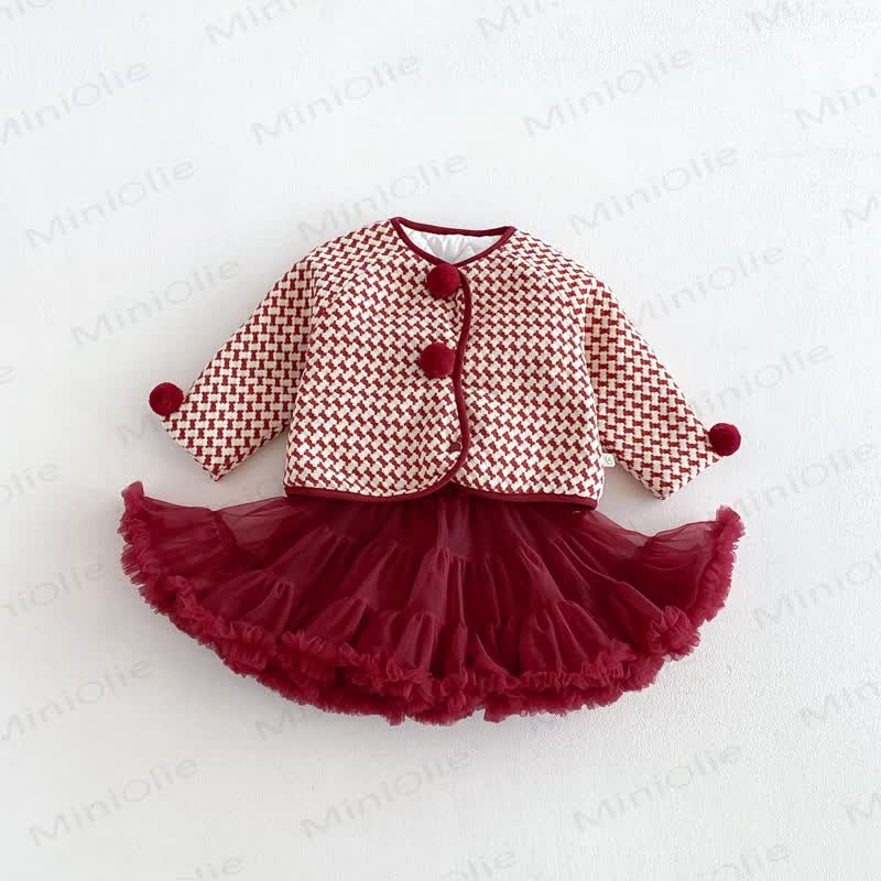 Capospalla a quadri rossi o vestito in garza rossa per bambina - image 1