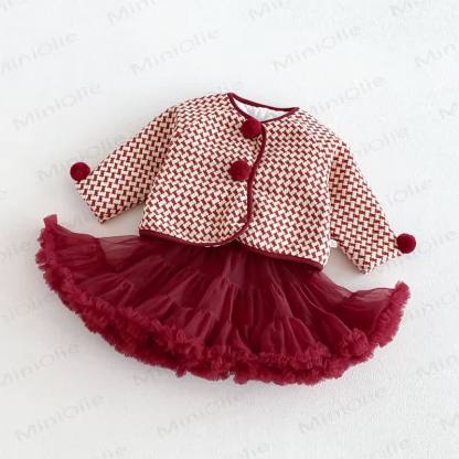 Capospalla a quadri rossi o vestito in garza rossa per bambina - image 6