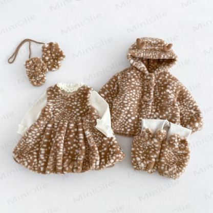 Giacca con cappuccio trapuntata marrone a pois per neonati e bambini piccoli, oppure leggings beige, oppure maglione beige, oppure vestito senza maniche marrone, oppure copriscarpe marroni. - image 1