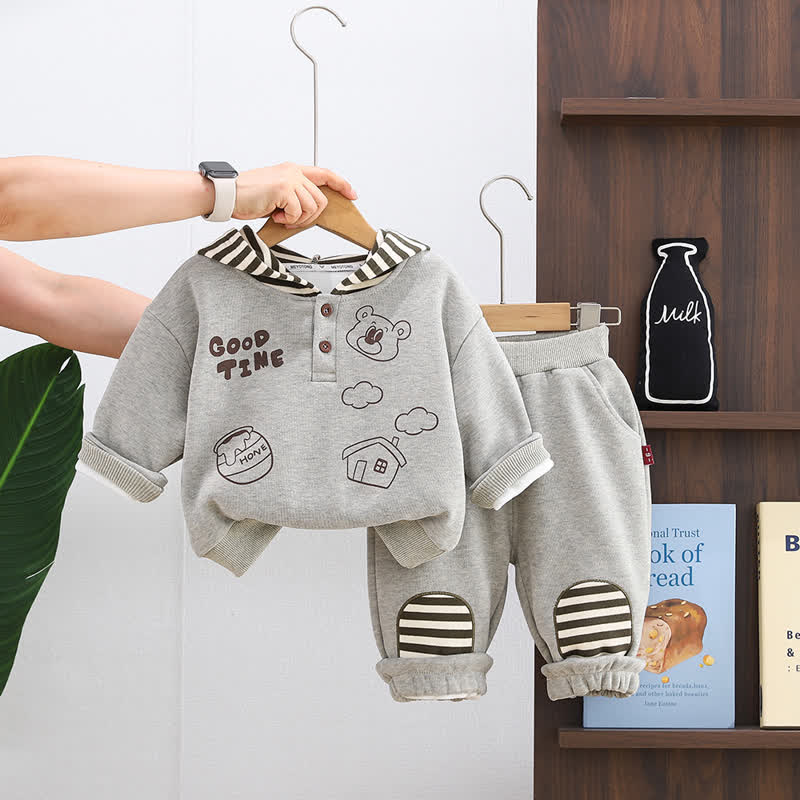 Completo da 2 pezzi in pile con orsetto per bambini GOOD TIME - Grigio - 4-5T - image 2