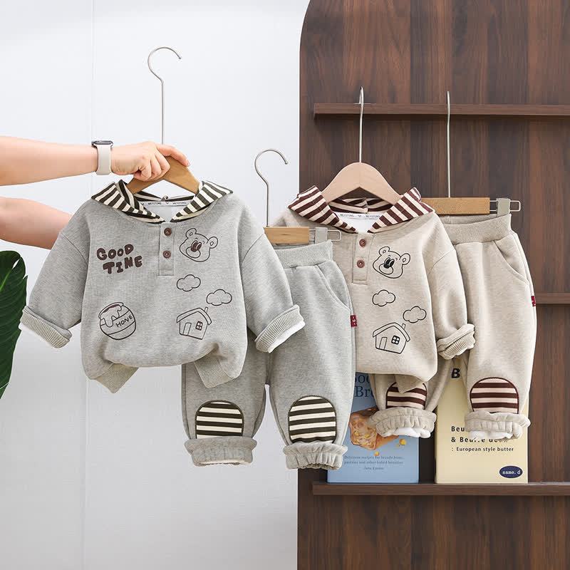 Completo da 2 pezzi in pile con orsetto per bambini GOOD TIME - image 1