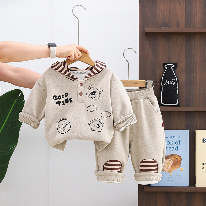 Completo da 2 pezzi in pile con orsetto per bambini GOOD TIME - Beige - 4-5T - image 3