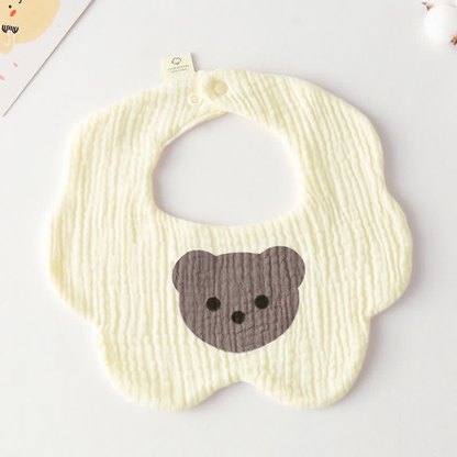 Bavaglino in mussola di cotone con orsetto per bambini - Beige - Da 0 a 12 mesi - image 1