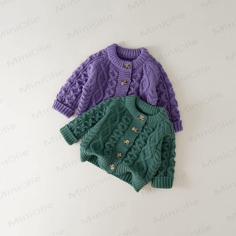 Cardigan a coste con bottoni per bambina. - image 7