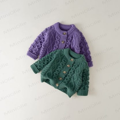 Cardigan a coste con bottoni per bambina. - image 7