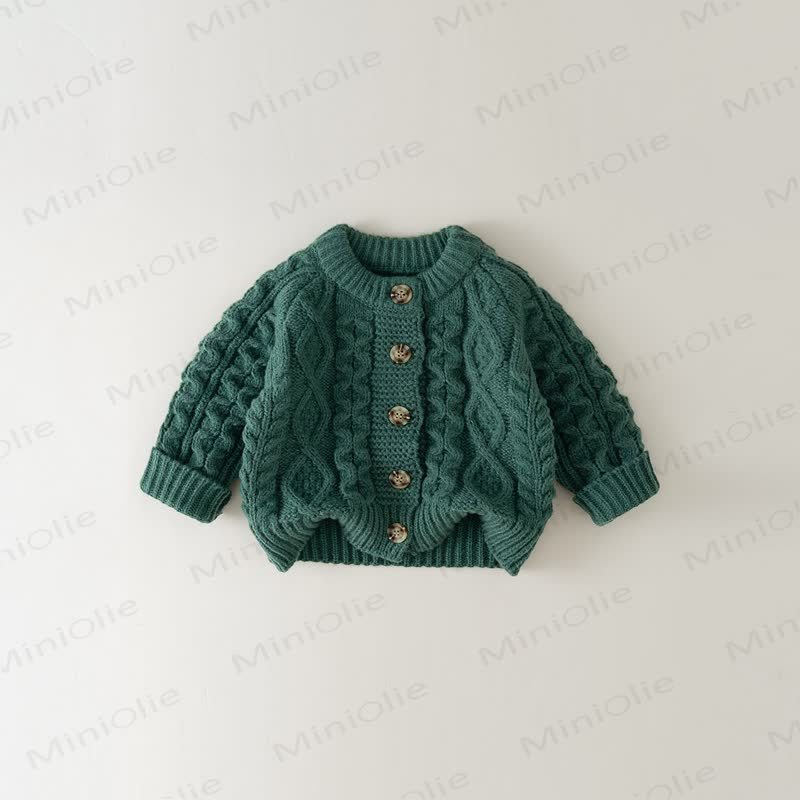 Cardigan a coste con bottoni per bambina. - Verde scuro - 6-7T - image 3
