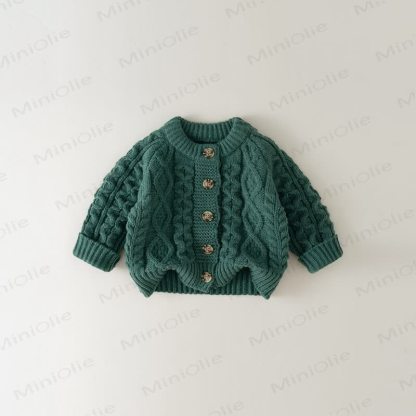 Cardigan a coste con bottoni per bambina. - Verde scuro - 6-7T - image 3