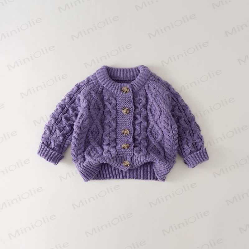 Cardigan a coste con bottoni per bambina. - Viola - 6-7T - image 5