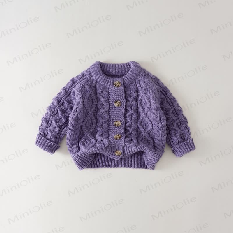 Cardigan a coste con bottoni per bambina. - Viola - 6-7T - image 5