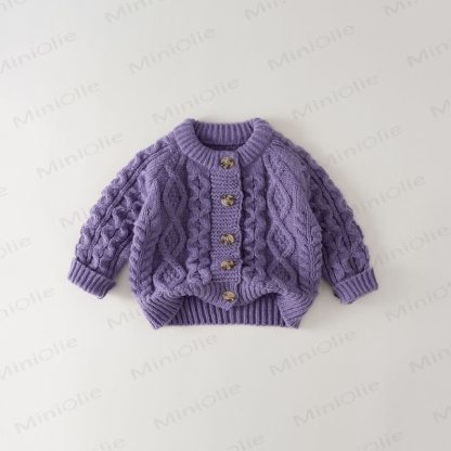 Cardigan a coste con bottoni per bambina. - Viola - 6-7T - image 5
