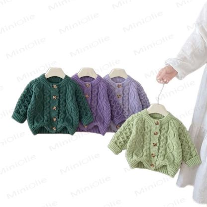 Cardigan a coste con bottoni per bambina. - image 2