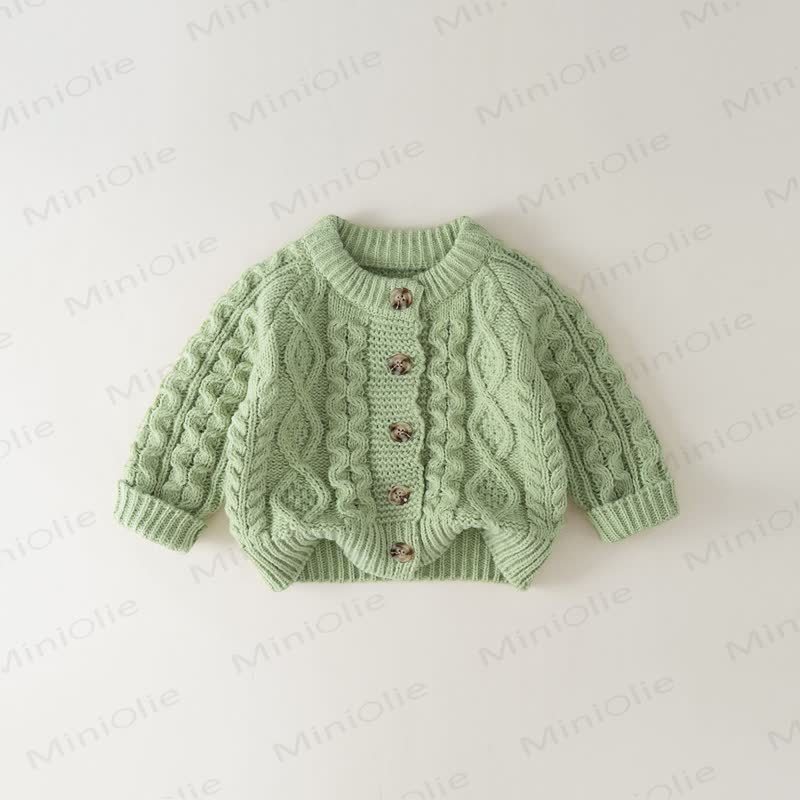 Cardigan a coste con bottoni per bambina. - Verde - 6-7T - image 4