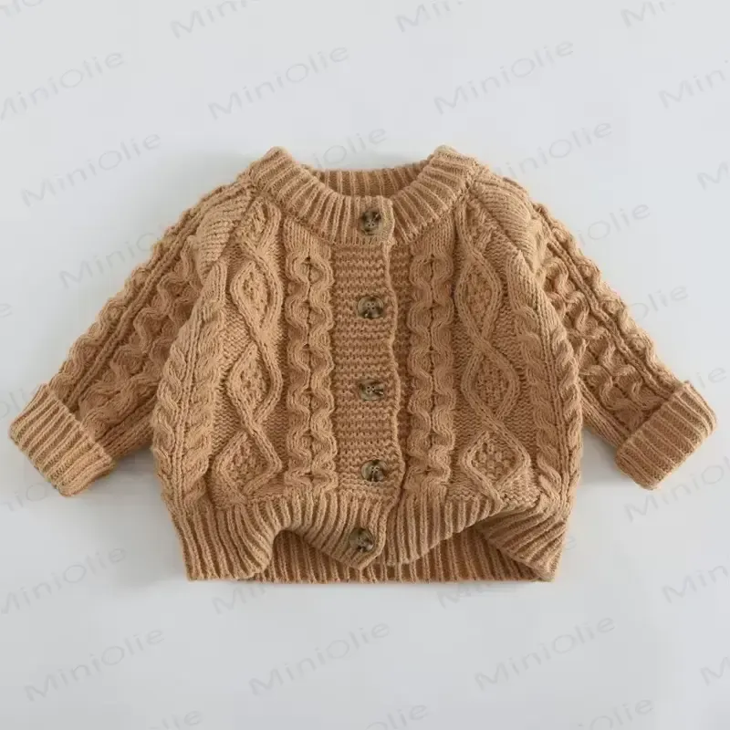 Cardigan a coste con bottoni per bambina. - Cachi - 6-7T - image 9