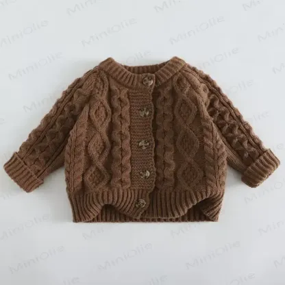 Cardigan a coste con bottoni per bambina. - Caffè - 6-7T - image 8