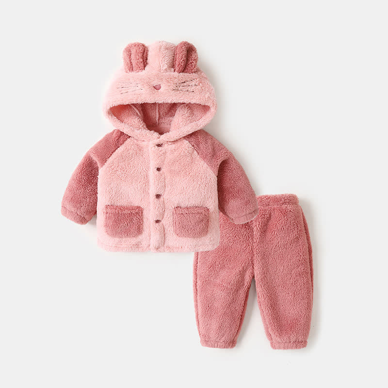 Set pigiama per neonati composto da giacca con cappuccio e pantaloni in peluche, due pezzi. - Rosa - 3-4 anni - image 2